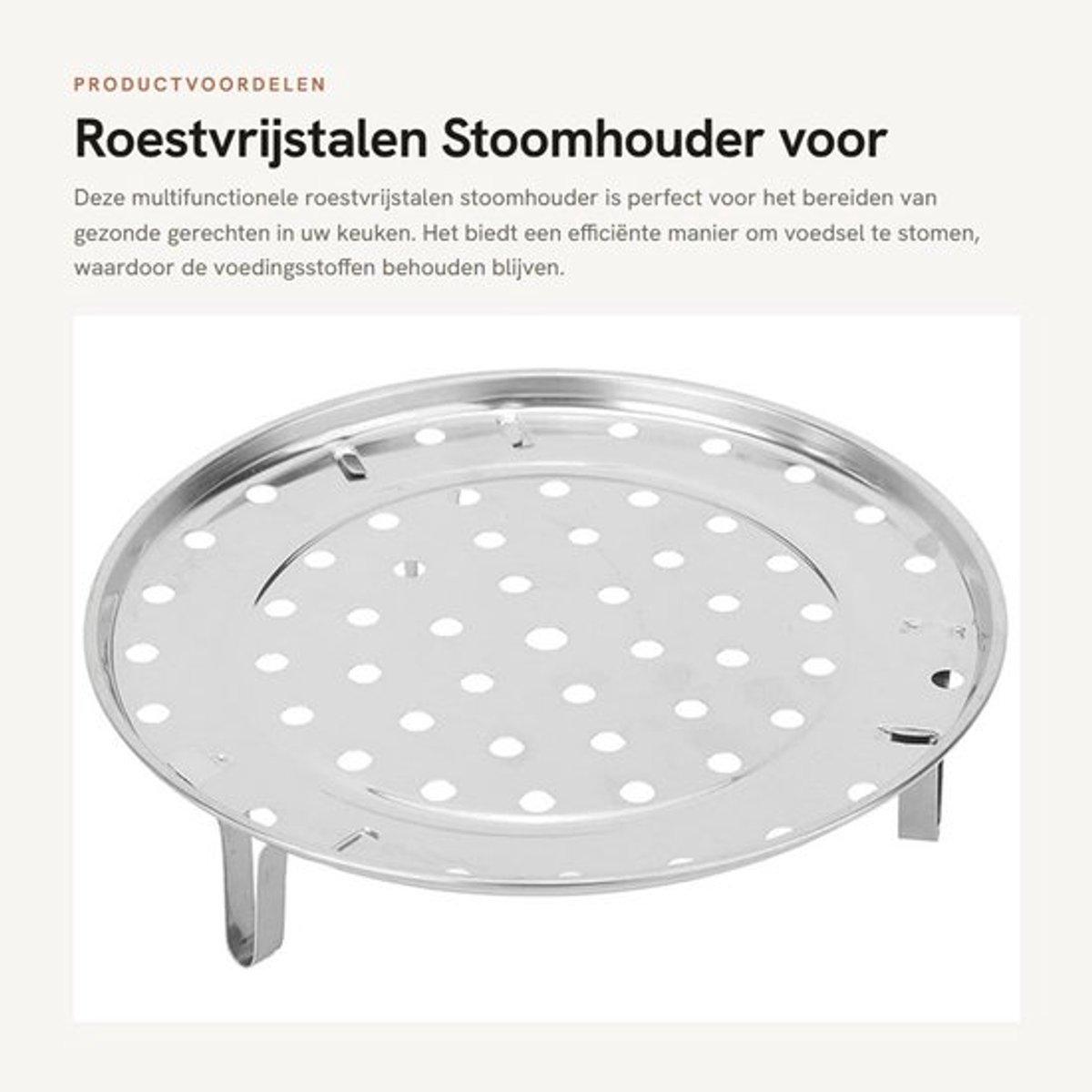 Stoomhouder Heavy-duty - Multifunctioneel Kookgerei - Roestvrij Staal - Ronde Stoomrekstandaard - Grootte S: 20x20x5 cm - Verhoogd Ontwerp - Kookstomer