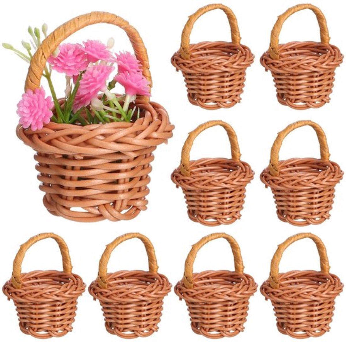 Mini Mandjes Compact - 30 Stuks - Gevlochten Mandjes met Handvat - Cadeau Mandjes - Decoratie Mandjes - Afmeting 6,5 x 3,5 x 3,5 cm - Cadeaumandjes