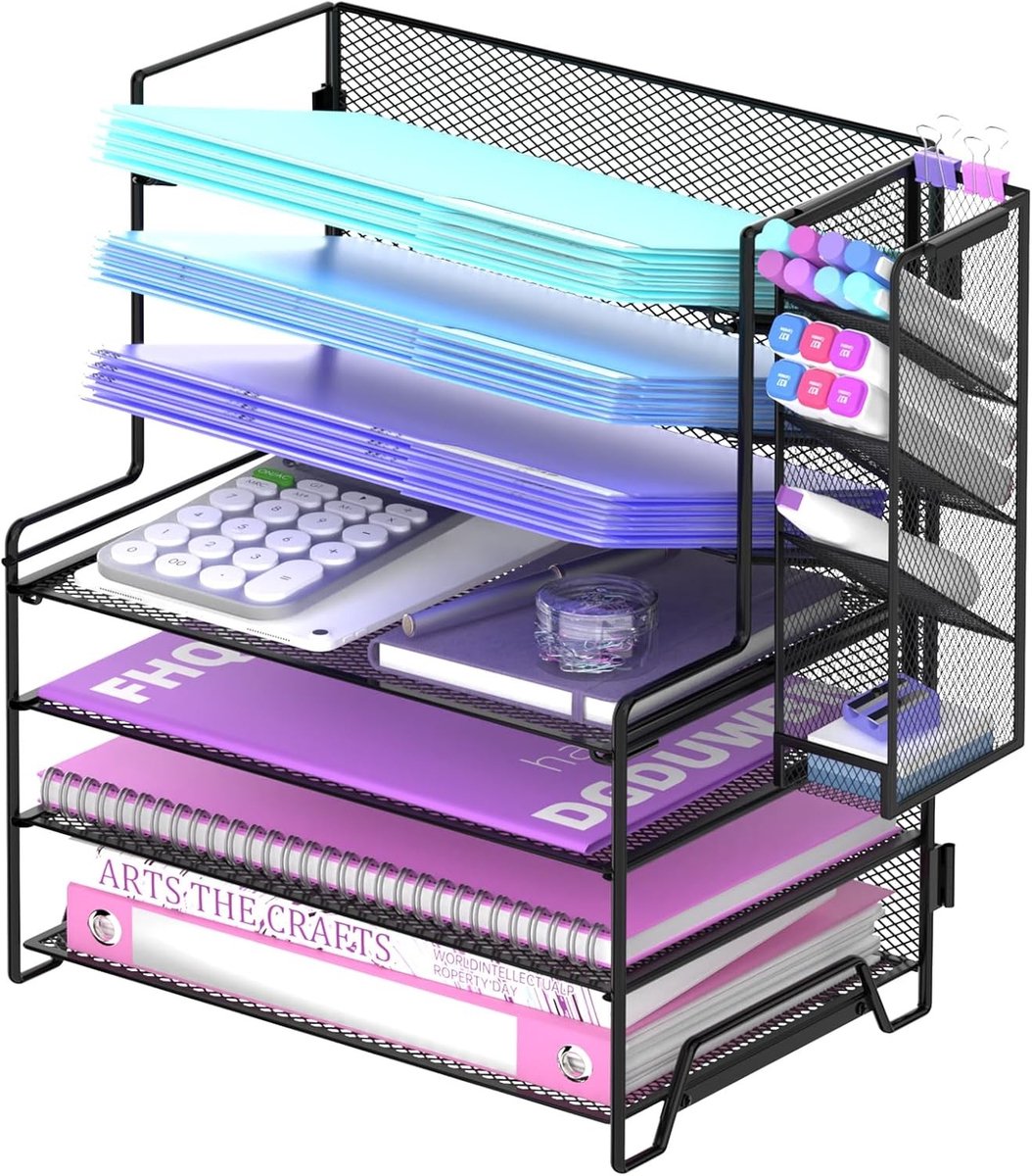 Organizer voor Bureau met 7 Niveaus, Briefbak, Papieren Organizer met Pennenhouder en Lades, Zwart - Perfect voor Kantoor en Thuisgebruik