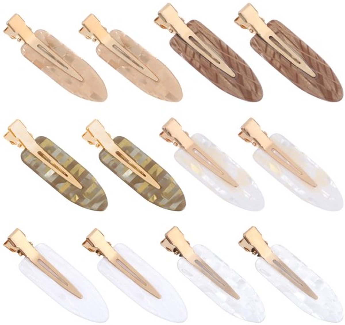 Haarspelden 12 Stuks - Naadloze Haarspelden - Platte Haarspelden - Acryl - Kleurrijk - Geen Kreuk - Haarclips