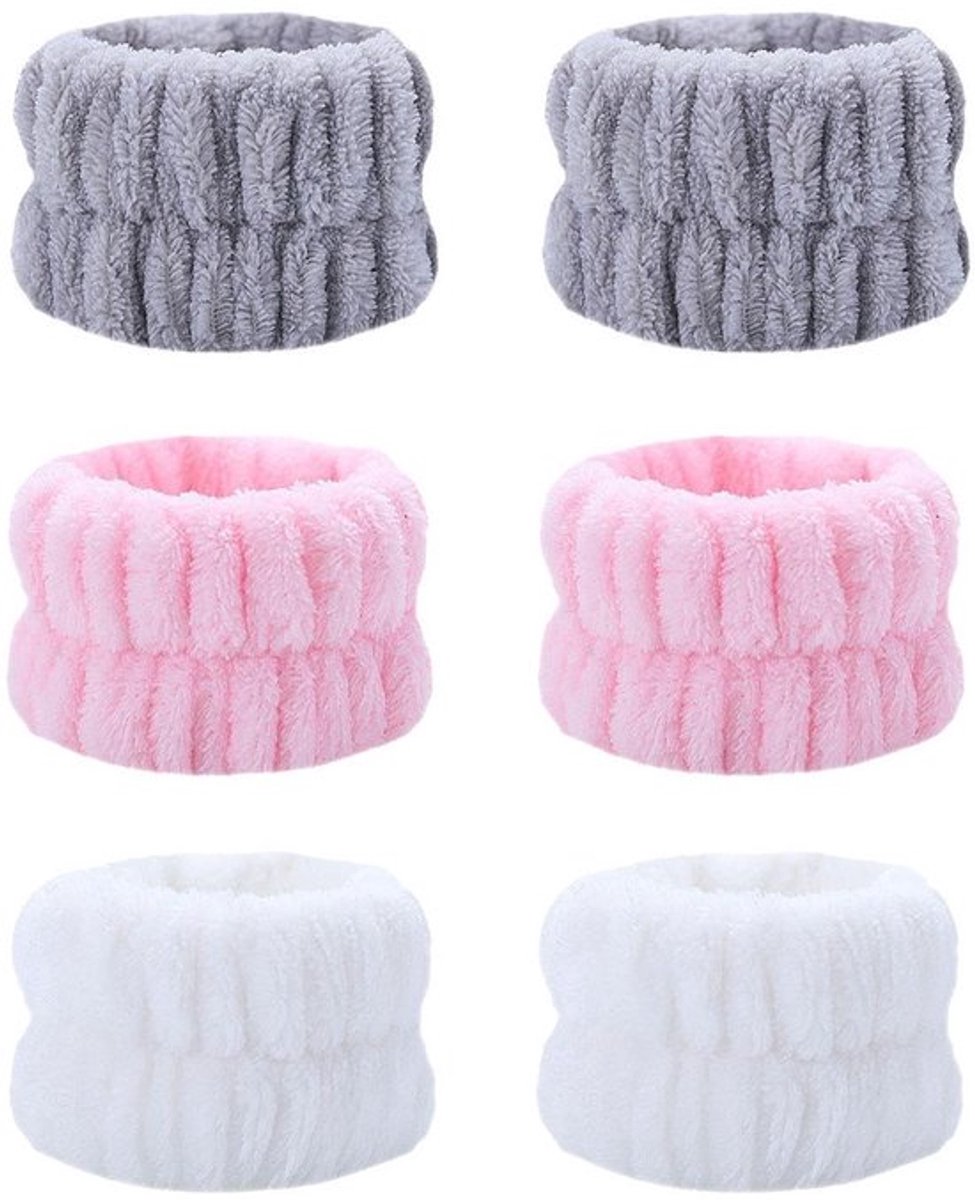Gezicht Wassen Armband 6 Stuks - Vochtbestendig - Microvezel - Koraalfluweel - Waterabsorberend - Veelkleurig Ontwerp - Wasband