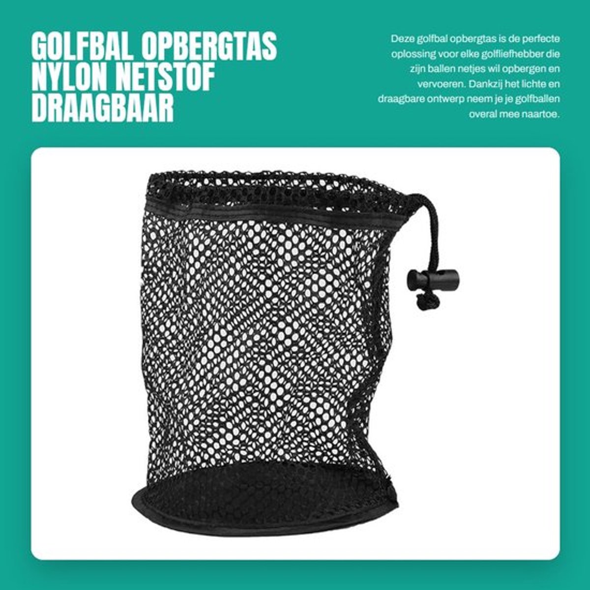Golfbaltas Draagbaar - Opberghouder - Nylon - Lichtgewicht - Duurzaam - Dubbel Mesh Design - Voor 50 Ballen - Golfbalhouder