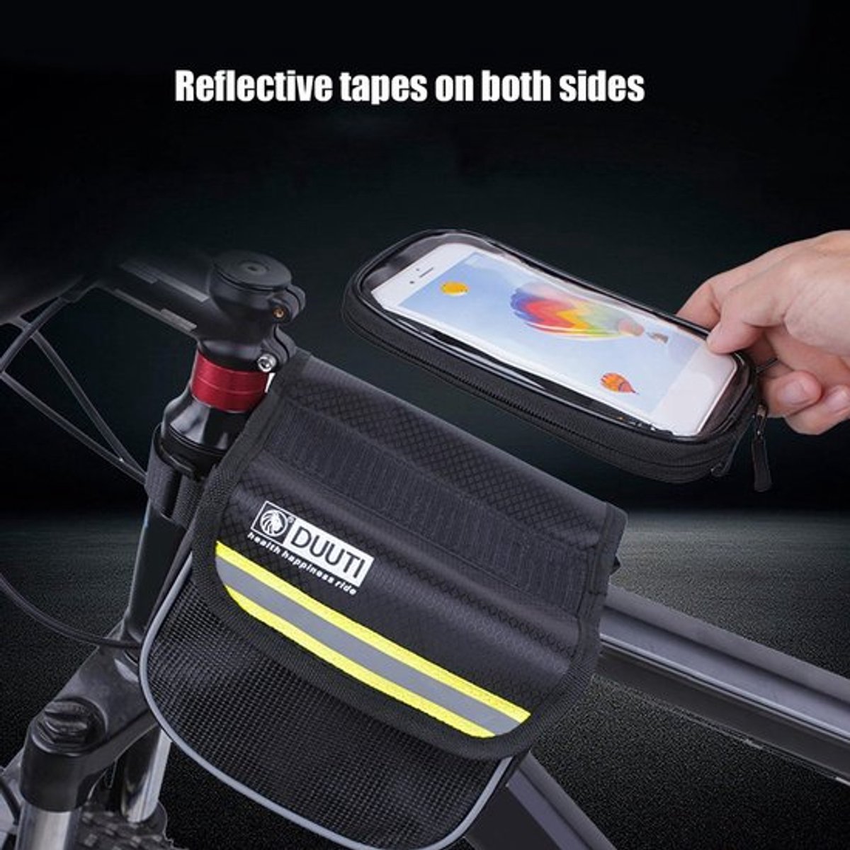 Fietstas Waterdicht - Telefoonhouder - Schokbestendig - Reflecterende Banden - Duurzaam Nylon - Grote Capaciteit