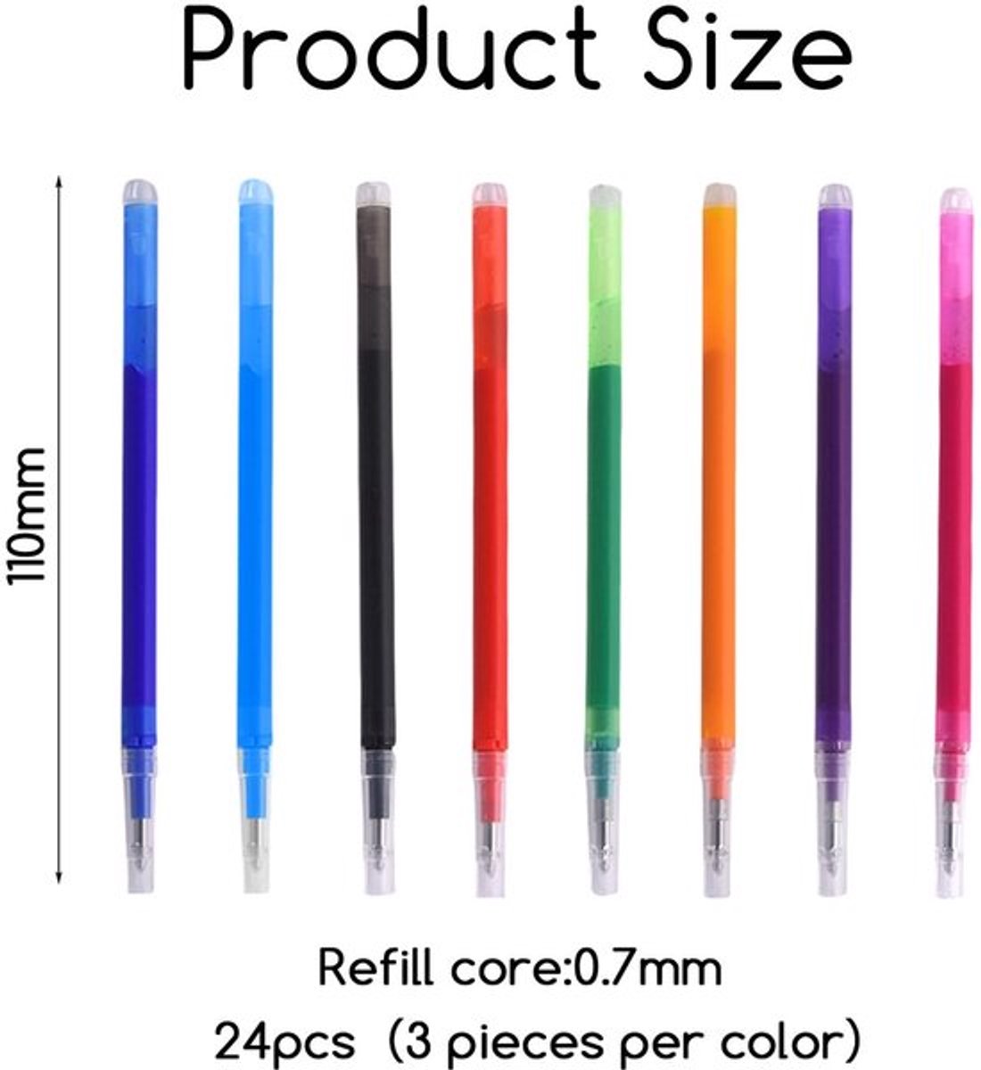 Pen Vullingen 24 Stuks - Uitwisbare Gel Vullingen - Vervangbare Vullingen - Kleur: Blauw/Zwart/Rood/Groen/Oranje/Paar - Geschikt voor Schoolbenodigdheden - Duurzaam Plastic - Navullingen