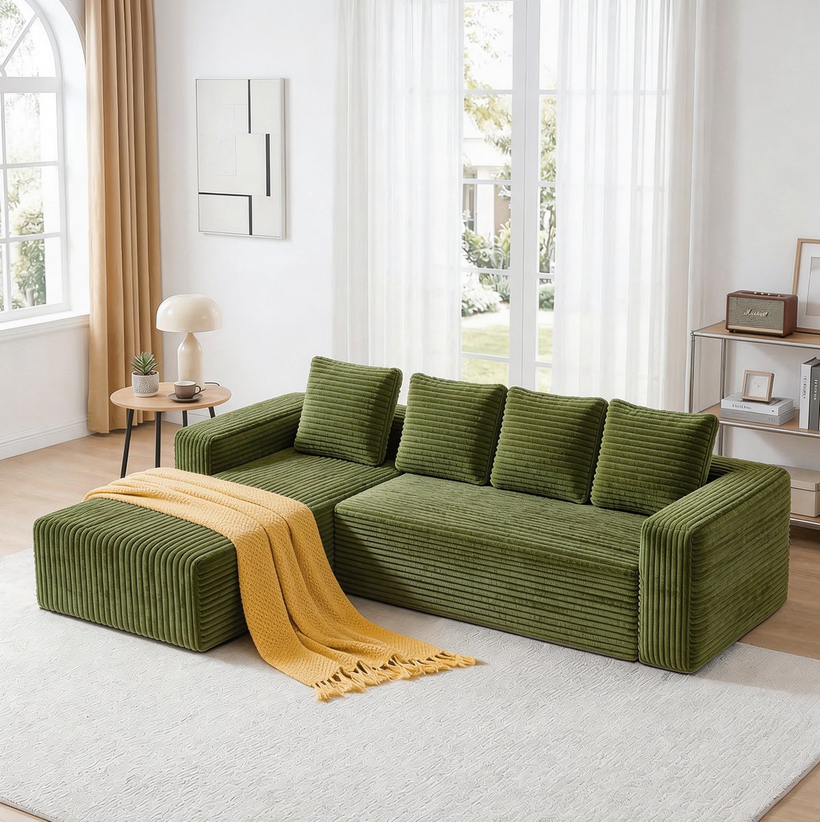 OKWISH Hoekbank 261 x 168 cm - Modulaire 4-Zits Met Rechter Chaise Longue En Diepe Zit - V