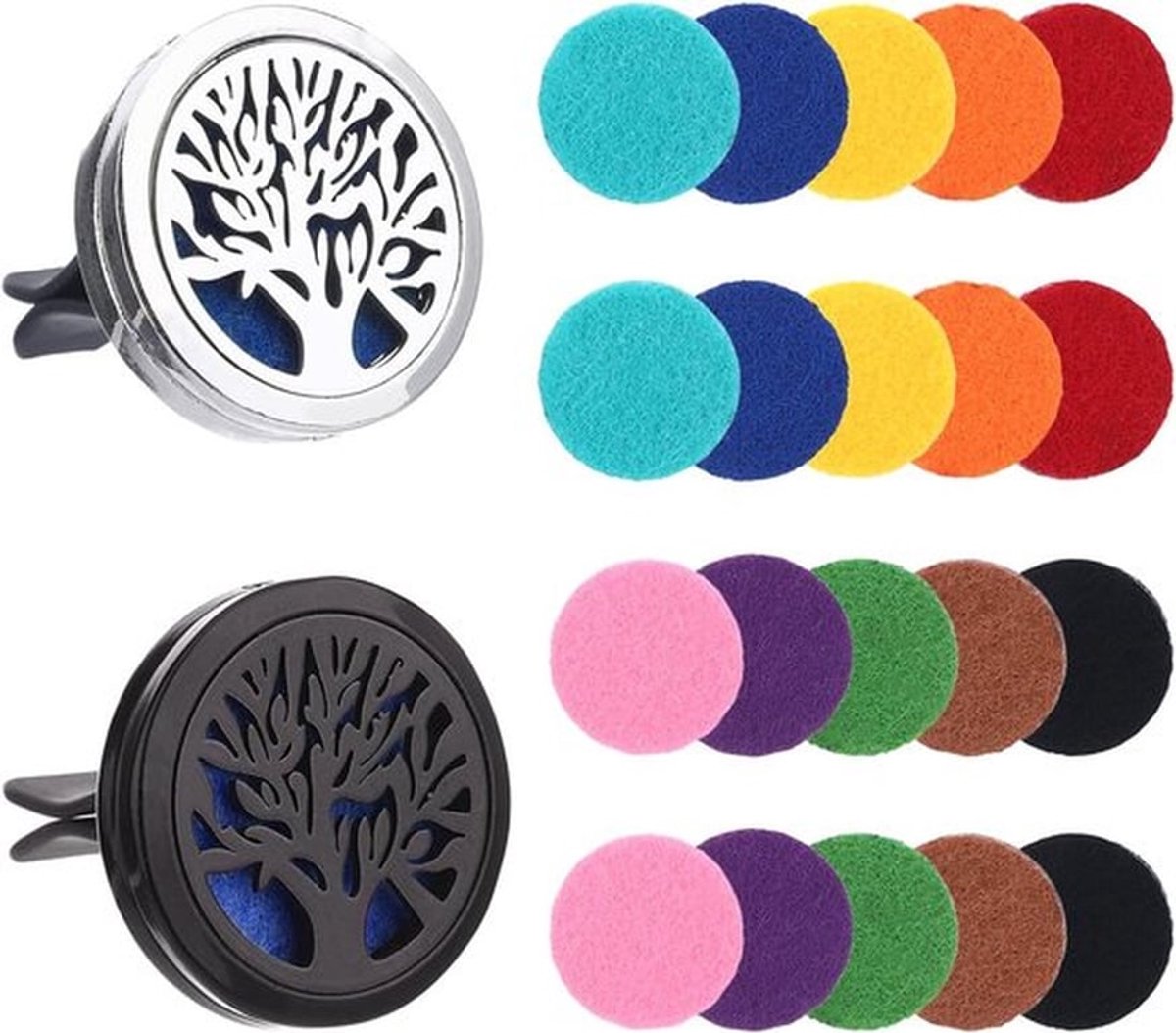 SnelShoppen - Set van 2 Auto Diffusers met Stijlvol Boomontwerp, Universele Luchtverfrisser voor Auto en Thuis, Essentiële Olie Diffuser, Zwart en Zil