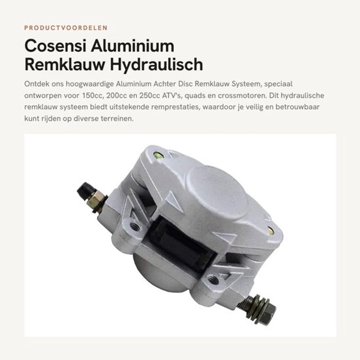 Remklauw Hydraulisch Systeem - Aluminium - Achter Disc Remklauw - 52mm Ochtendgaten - 96mm Lengte - Inclusief Pads - Rempomp