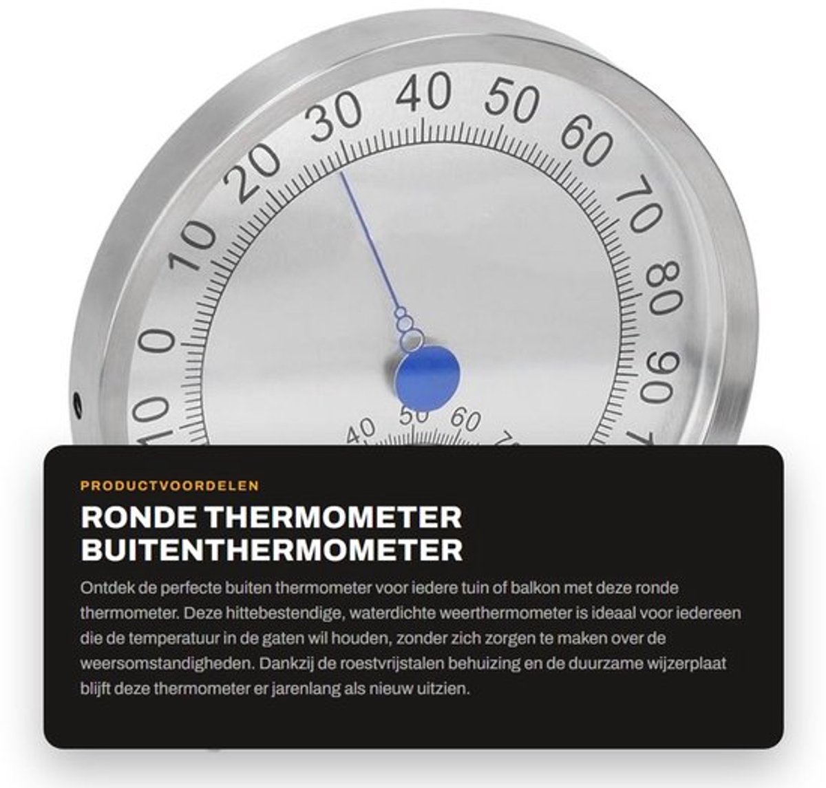 Ronde Thermometer - Buitenthermometer - Hittebestendig - Grote Formaat - Waterdicht - Met Houder - Geschikt voor Buiten