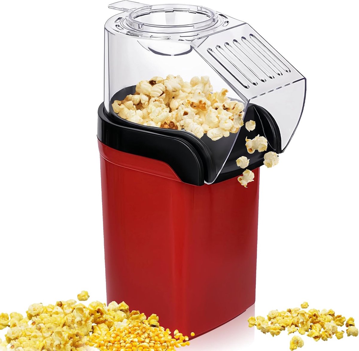 SnelShoppen - Popcorn Machine voor Thuis, Compacte Popcorn Popper met Maatbeker, Elektrische Roerfunctie, Vetvrije & Gezonde Popcorn voor Filmavonden,