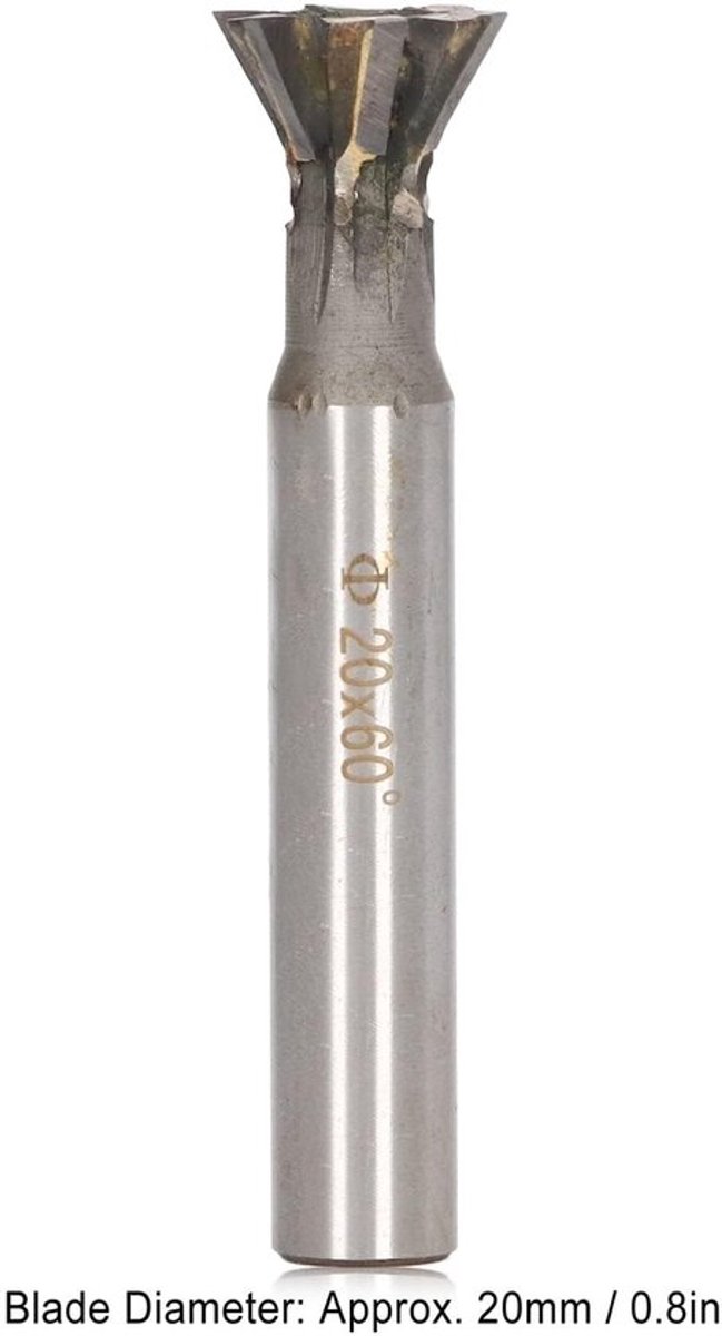Zwaluwstaartsnijder 60 Graden - Hardmetalen Metaalbewerkingsgereedschap - Roestvrij Staal - Koolstofstaal - Glanzend Oppervlak Zonder Braam - 20 mm Bladdiameter - Frees