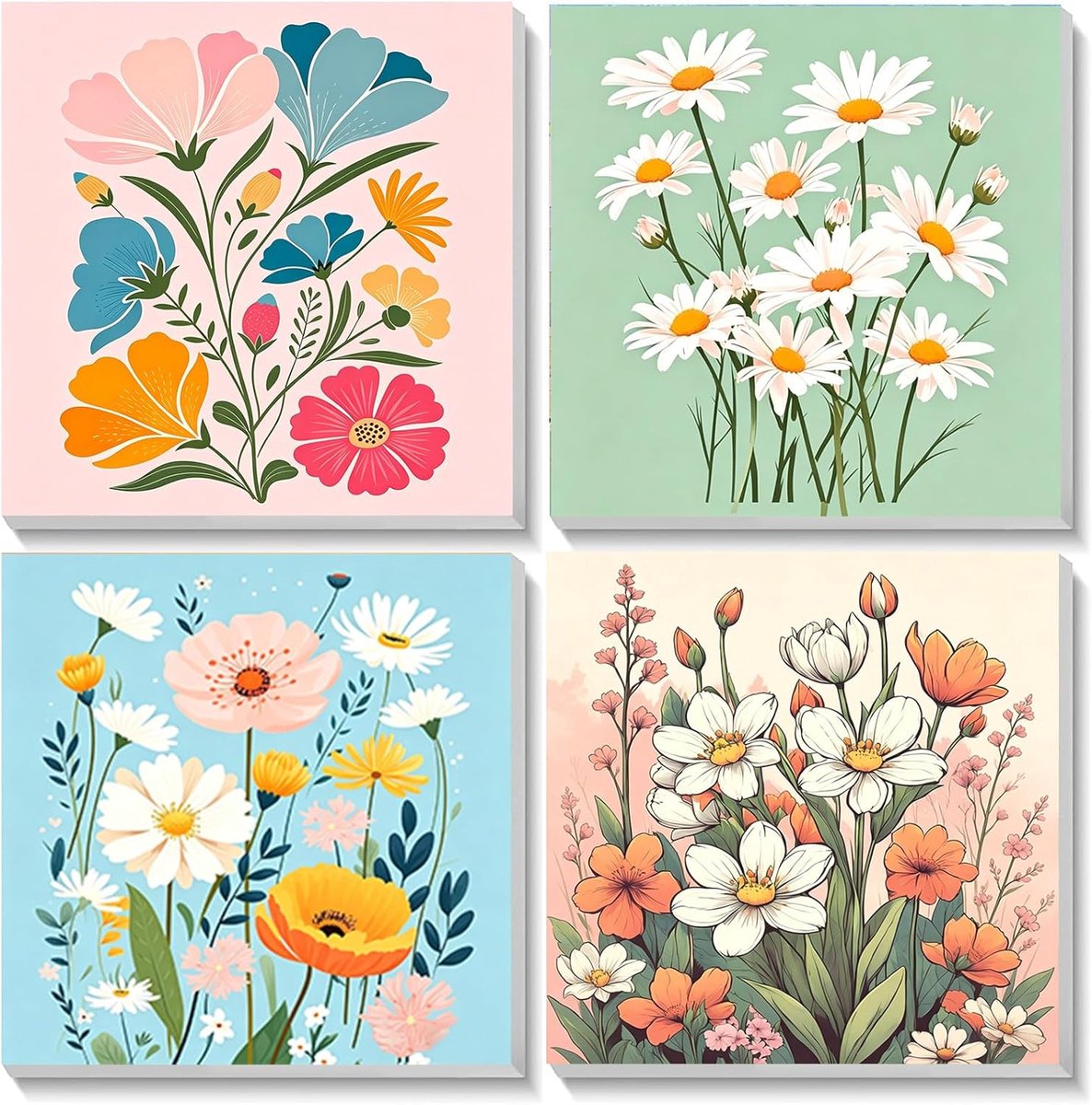 SnelShoppen - 4 Stuks Schilderen op Nummer Bloemen voor Volwassenen en Kinderen - Acrylverf DIY Kits met Lijst - Creatieve Knutselset voor Beginners 4