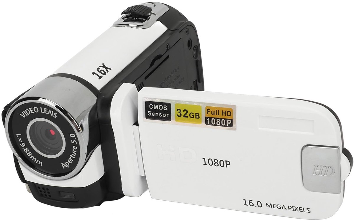 SnelShoppen - Point and Shoot-Camera, Vintage Digitale Camera 1080P 16MP, 2,4 Inch Roterend Scherm, 16X Zoom HD Videocamera met Invullicht - Wit voor