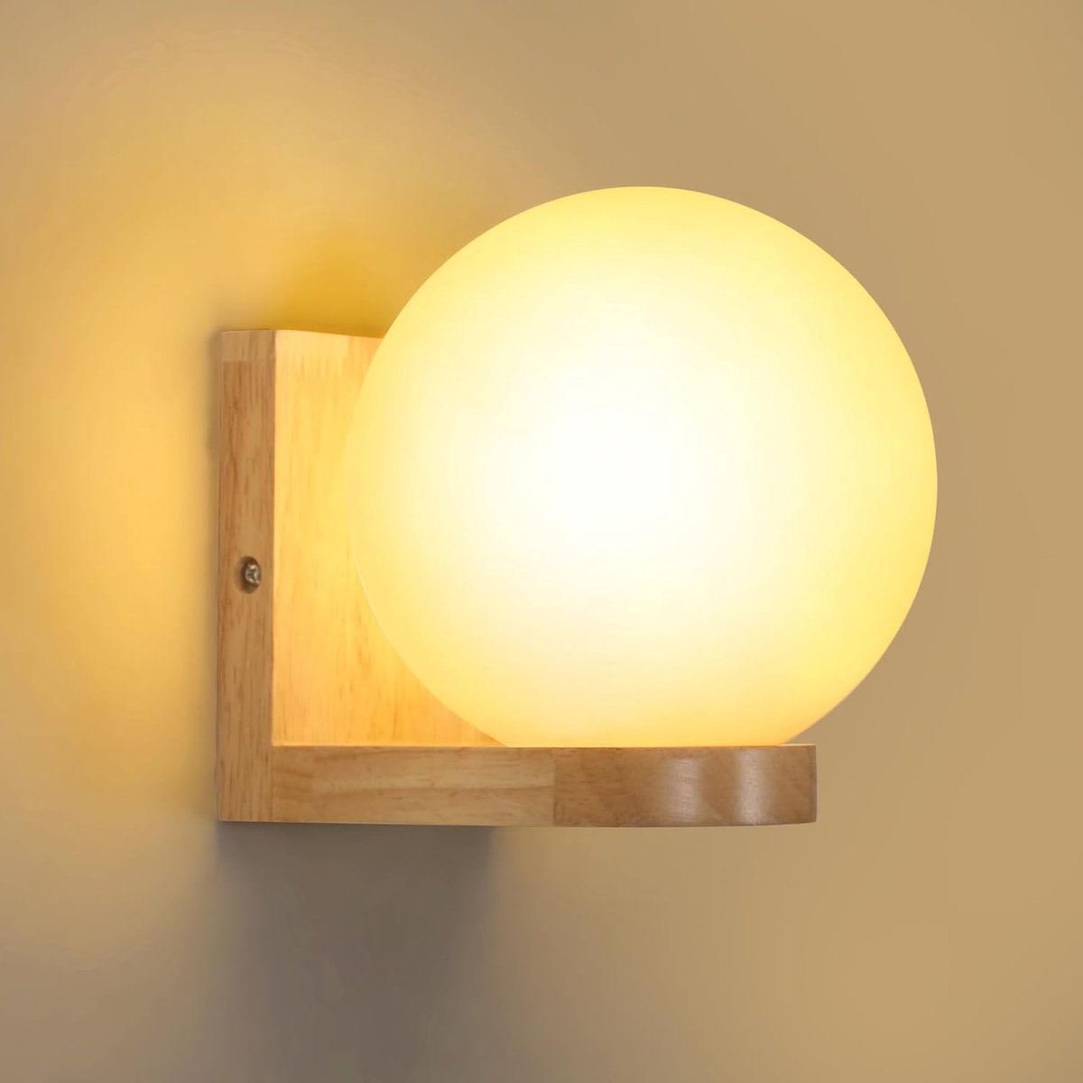 SnelShoppen - Wandlamp Hout Rond - Unieke Eiken Houten Wandverlichting met Melkglas - Duurzaam en Milieuvriendelijk - Voor Woonkamer, Slaapkamer, of K