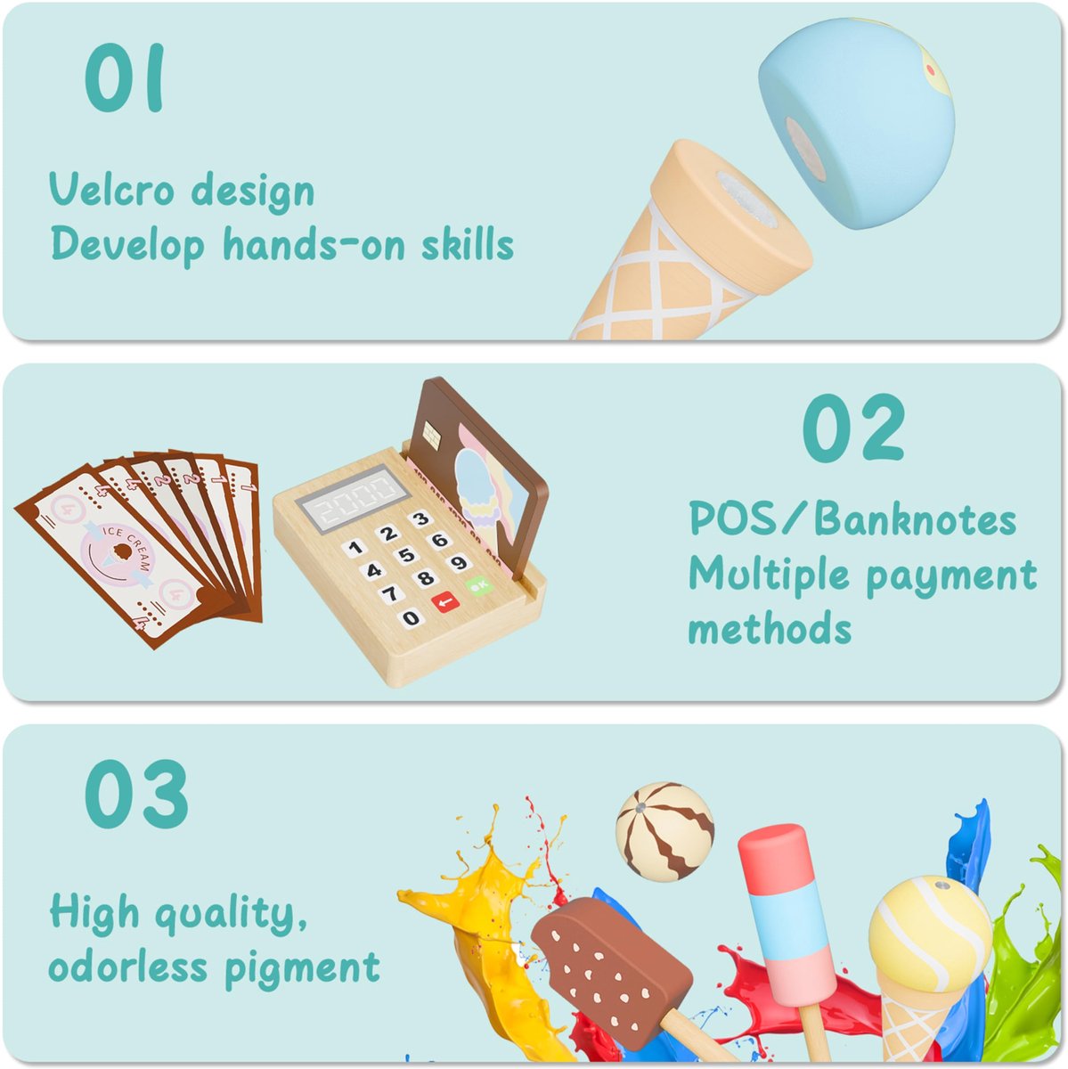 SnelShoppen - IJshuis voor Kinderen van Hout, IJswinkel Houten Speelgoed voor Kinderen van 3-6 Jaar, Leerzaam Speelgoed voor Binnen en Buiten, Perfect