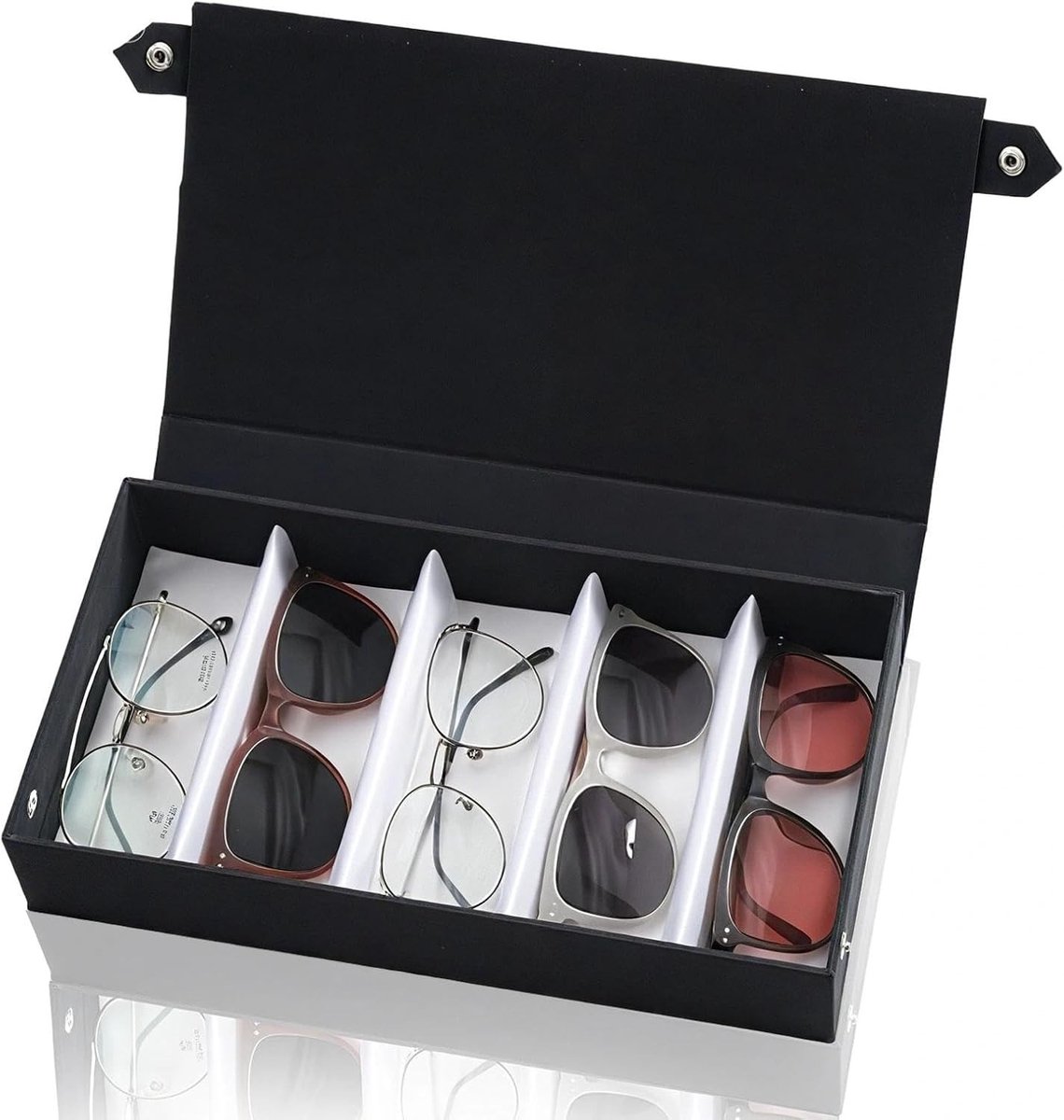 Opbergdoos met 5 Compartimenten voor Zonnebrillen, Brillen en Sieraden - Geschikt voor Mannen en Vrouwen - Ideaal voor Organisatie en Bescherming van Accessoires