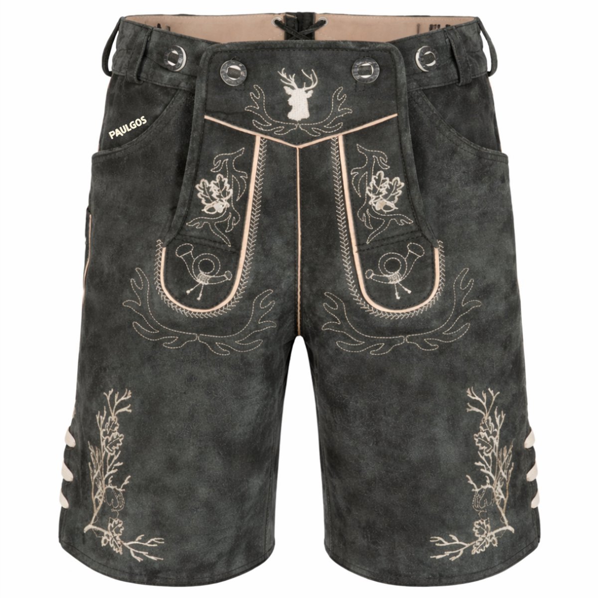 PAULGOS Heren traditionele leren broek kort - HK3 - Echt leer - Verkrijgbaar in 3 kleuren - Maat 44 - 60