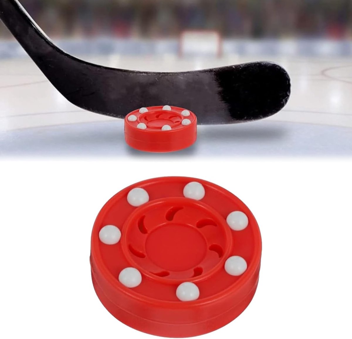 Wheeled hockey game met hockey disc en puck accessoires voor straat- en inline hockey, ideaal voor oefeningen en plezier in de buitenlucht