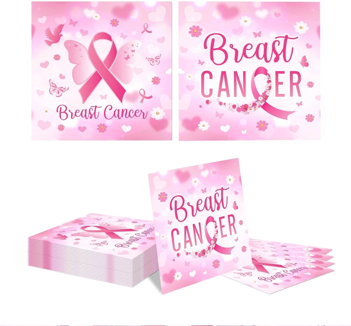 40 Rosa Papieren Servetten voor Borstkanker Bewustwording - Wegwerp Lunch- en Diner Servetten met Roze Ribbons voor Feesten en Evenementen 33x33cm