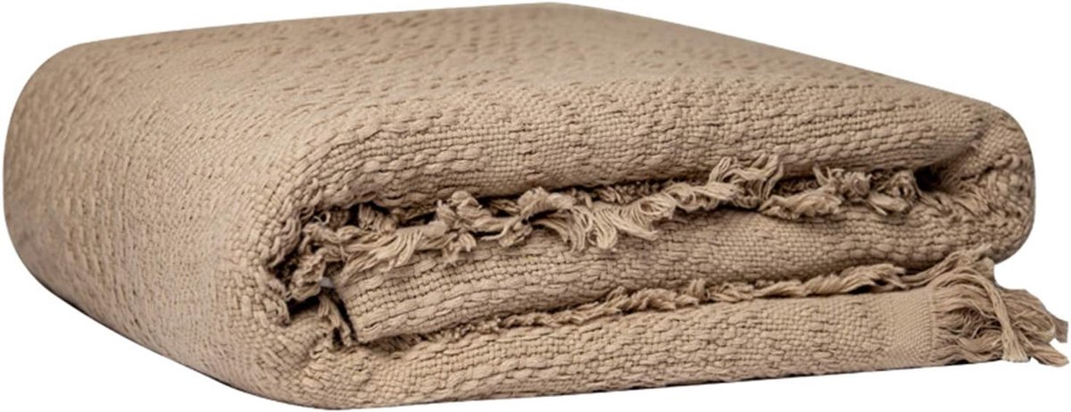SnelShoppen - Fringed Throw Blanket 100% Katoen, Zachte Plaid voor Bed, Bank, Fauteuil, Lichtbruin Jacquard, 50 x 60 inch, Ideaal voor Elk Seizoen