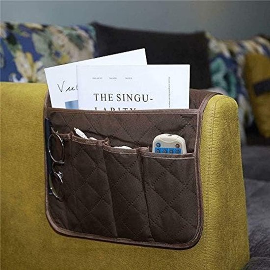 Bank Armleuning Organizer - Zitbank Opberger - Afstandsbediening Opbergen - 5 Grote Vakken - 90 x 34 cm - Koffie — afbeelding 3