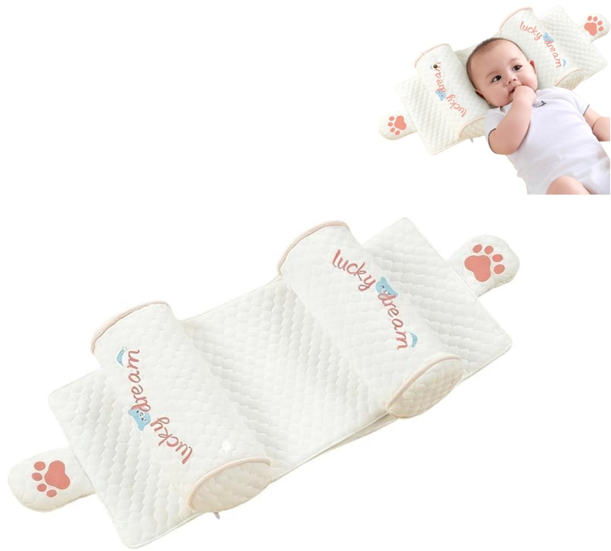 Vormgevend kussen - Ondersteunend gebogen kussen - Geschikt voor baby's van 0-6 maanden tot 1 jaar en ouder - Corrigeert de hoofdvorm en voorkomt een plat hoofd - Ademend en wasbaar - Geschikt voor dagelijks gebruik thuis