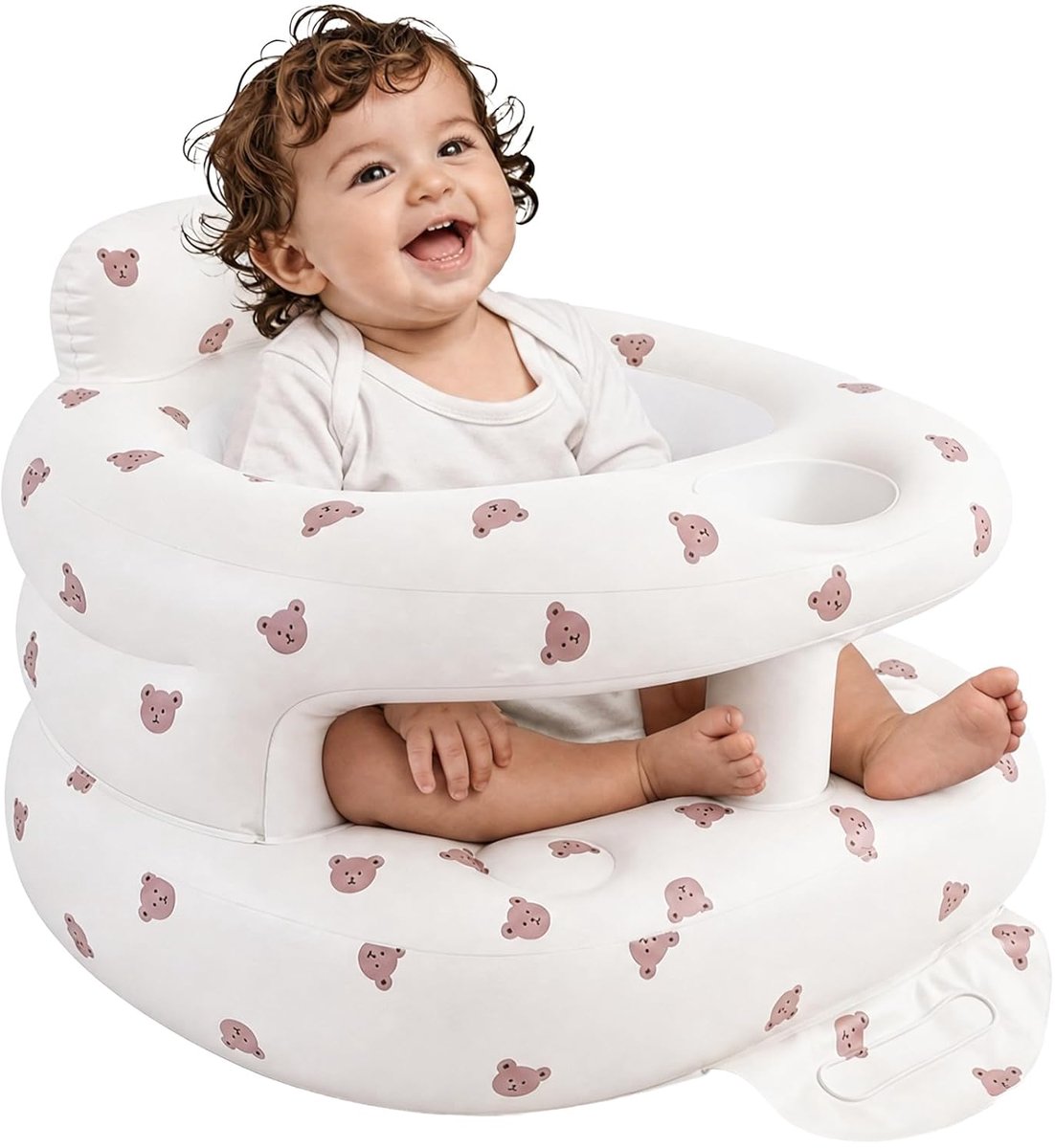 Opblaasbaar babyzitje voor baby's van 3-36 maanden – Babystoel met veiligheidsrand en ingebouwde luchtpomp – Opblaasbaar vloerzitje met rugsteun – Ideaal voor thuis en op reis - Kleine Beer (Groot formaat)