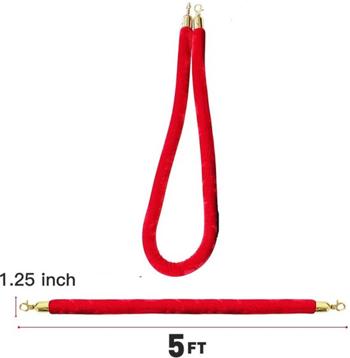Stanchion Touw 1,5 m - Gevlochten Touw - Gouden Haken - Barrière Touw - Bioscopen/Casino's - Roestvrij Staal - Wachttouw