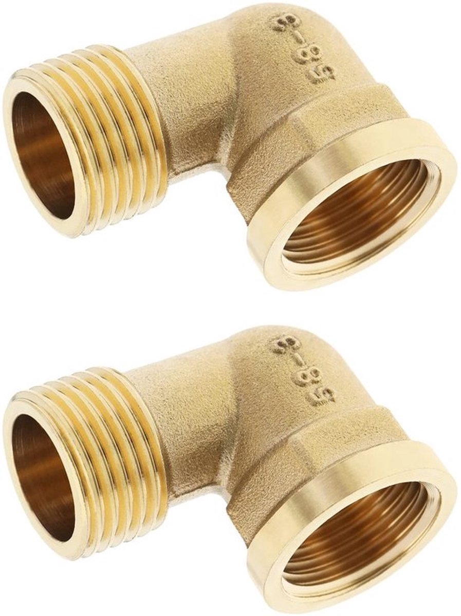 Schroefdraad Elleboog - Messing Fitting - Goud - 2 Stuks - 90 Graden - Adapter voor Waterleidingen - 1/2 Inch