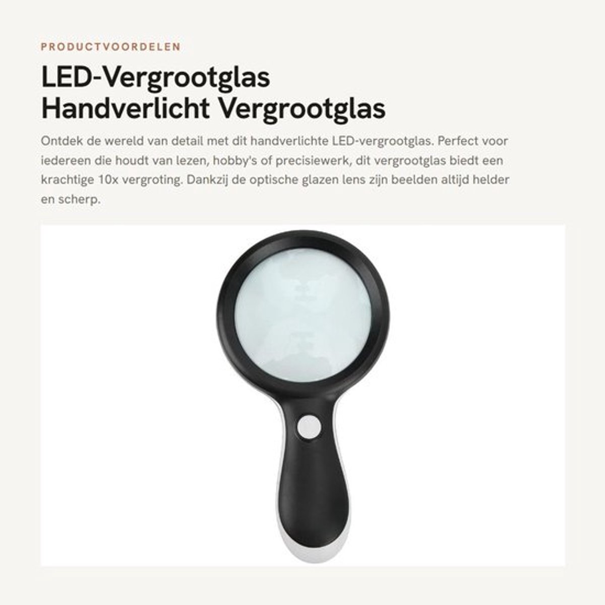 Vergrootglas 10x Verlichting - Handverlicht Vergrootglas - Optisch Glas - ABS-Materiaal - Slagvast - 18 LED-lampkralen - Leesvergrootglas