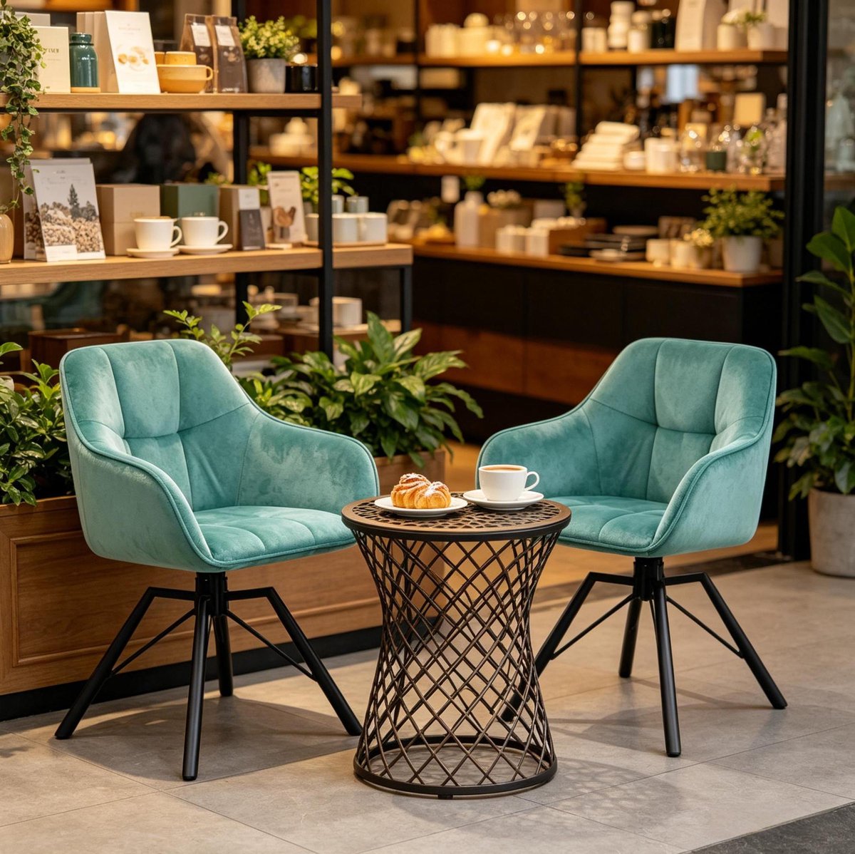 STILVORA Eetkamerstoel - Kuipstoel Set Van 2 - 360 Graden Draaibaar Met Armleuningen - Voor Eethoek En Keuken - Velvet Turquoise
