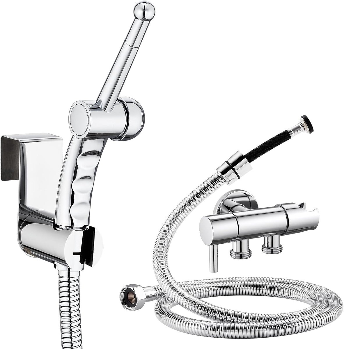 SnelShoppen - Bidet Handdouche Set met 1,2m Flexibele Slang en Houder, Hygiënisch voor Toilet, Dierenbad, Chrome Afwerking
