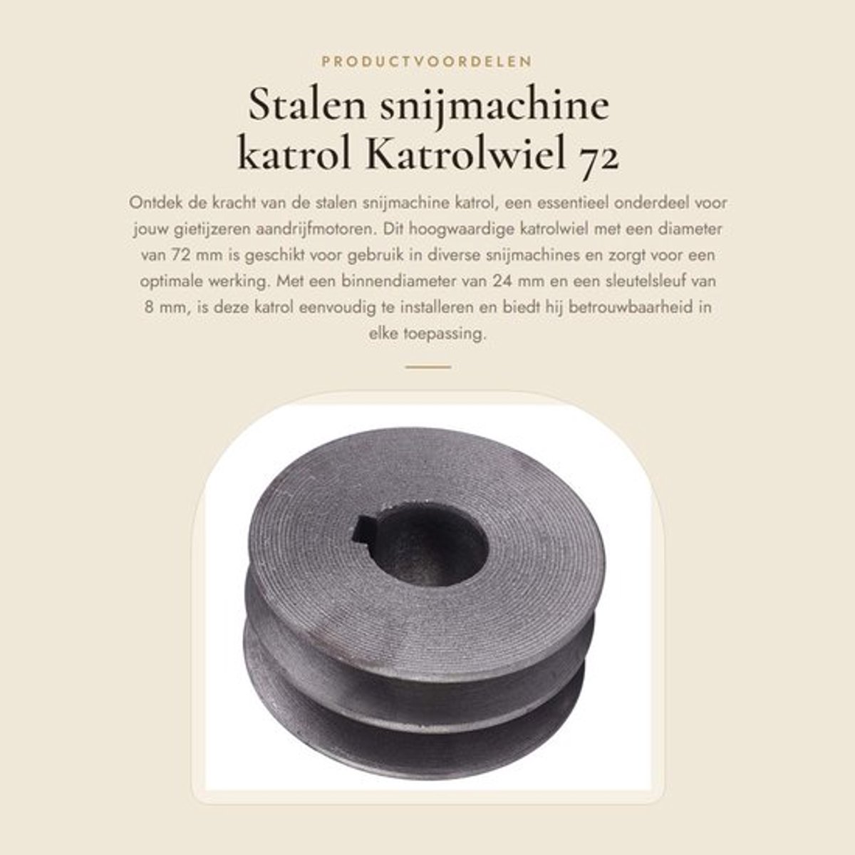 Snijmachine Katrol - Stalen Katrolwiel - Diameter 72 mm - Binnendiameter 24 mm - Hoogwaardig Materiaal - Gewicht 523 g