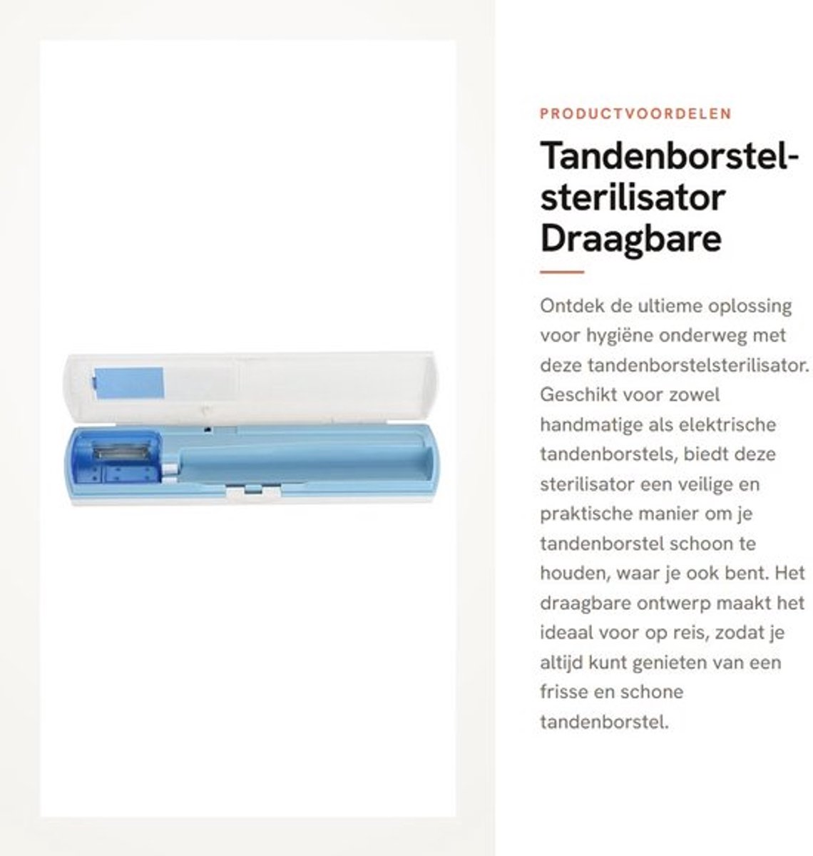 Tandenborstel-sterilisator - Draagbare reis-tandenborstel-etui - Blauw - Hygiënische opslag - UV-licht - Geschikt voor volwassenen - Kuns...