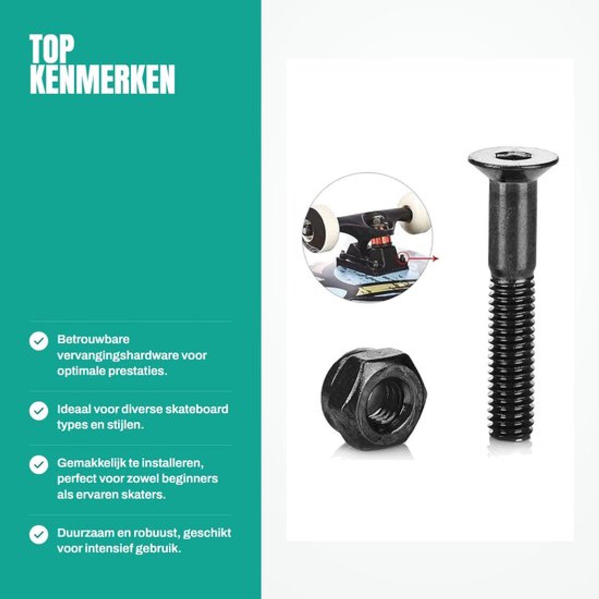 Skateboard Schroeven 25mm - Longboard Hardware Set - Vrachtwagen Schroeven - Moeren - Duurzaam Koolstofstaal - 16 Stuks
