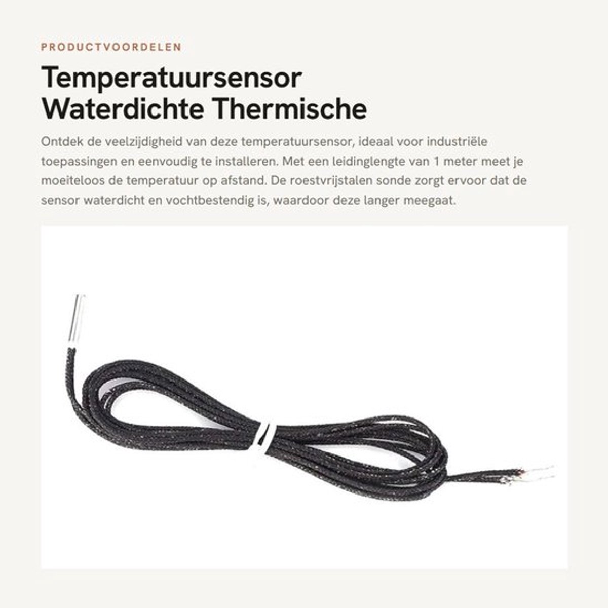 Temperatuursensor Waterdicht - Thermische Weerstandssensor - Roestvrij Stalen Sonde - Lengte 1M - Max. Temperatuur 350°C - Eenvoudig te Installeren - Thermistor