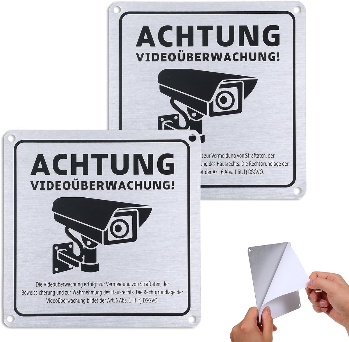 JIYIN 2 stuks bordje voor videobewaking, privéperceel met DSGVO-notitie, 15 x 15 cm, aluminium videobewaking, bord met - ShopVlot