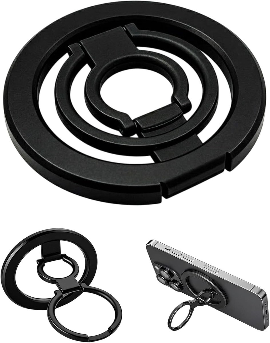Magnetische Telefoonhouder met 360° Rotatie en Sterke Grip voor iPhone en Smartphones, Draagbare Dubbele Ring Stand