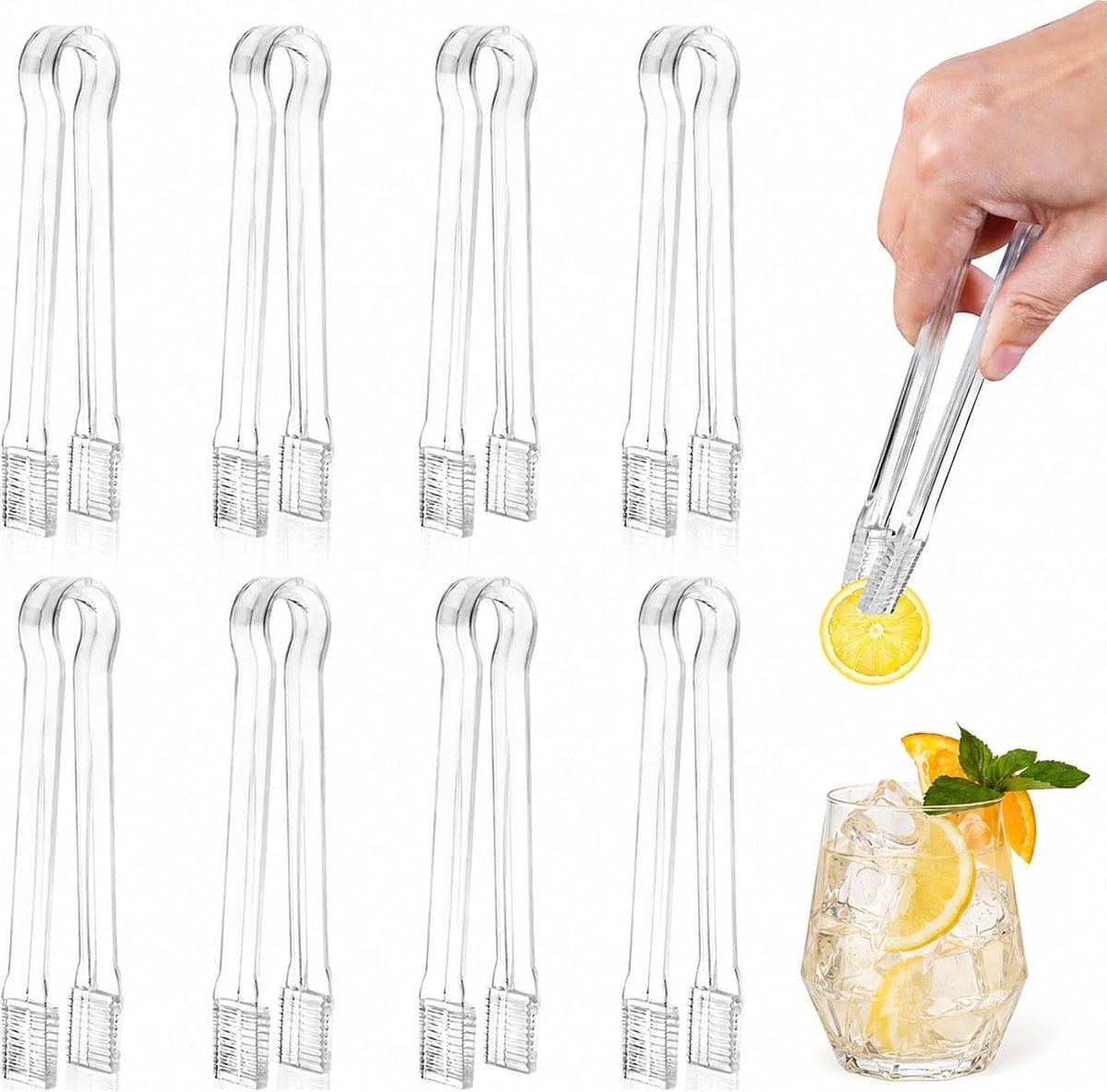 Set van 8 Transparante Wegwerp Serveertangen van 16 cm - Ideaal voor Feesten, Catering en Buffetten, Geschikt voor Salades, Koekjes en IJs