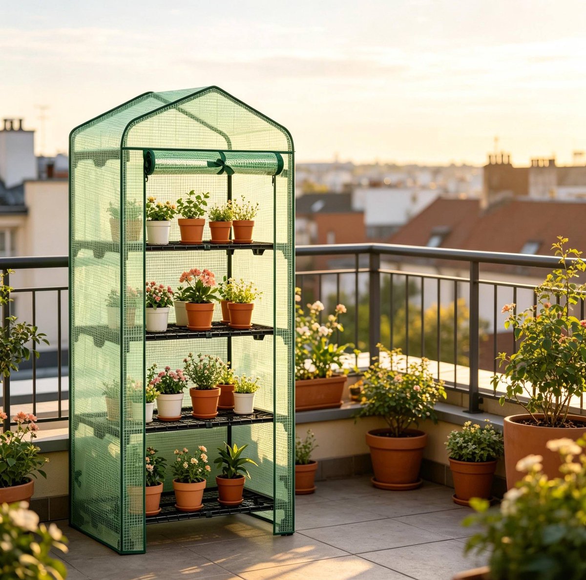 Tomatenkas Met Wielen En Planken 70 X 50 X 163 Cm Polyetheen Staal Groen Voor Balkon Terras En Tuin Met Roldeur