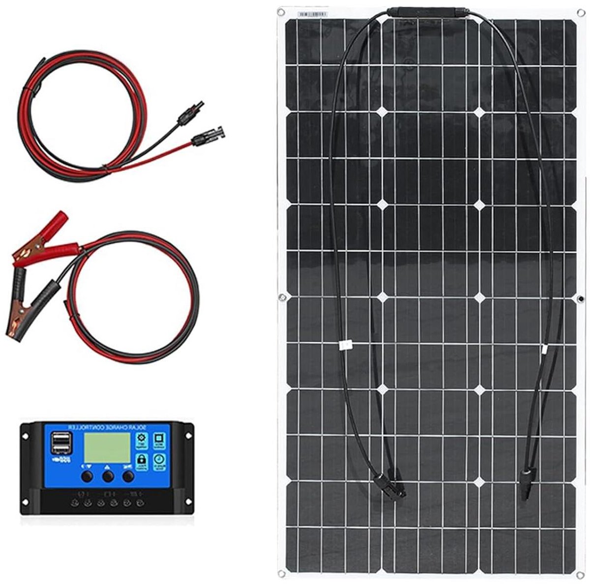 Flexibel Zonnepaneel Kit - 100W Set - Accu Opladen - Hoge Efficiëntie - 97x53 cm - Zwart