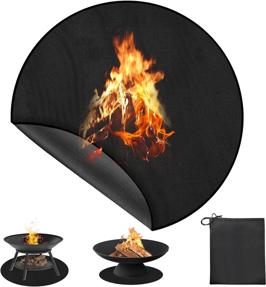 Vuurvaste Onderlaag - Brandwerende Mat - Terras Beschermen - 3 Lagen Glasvezel - 97 cm Rond - Zwart