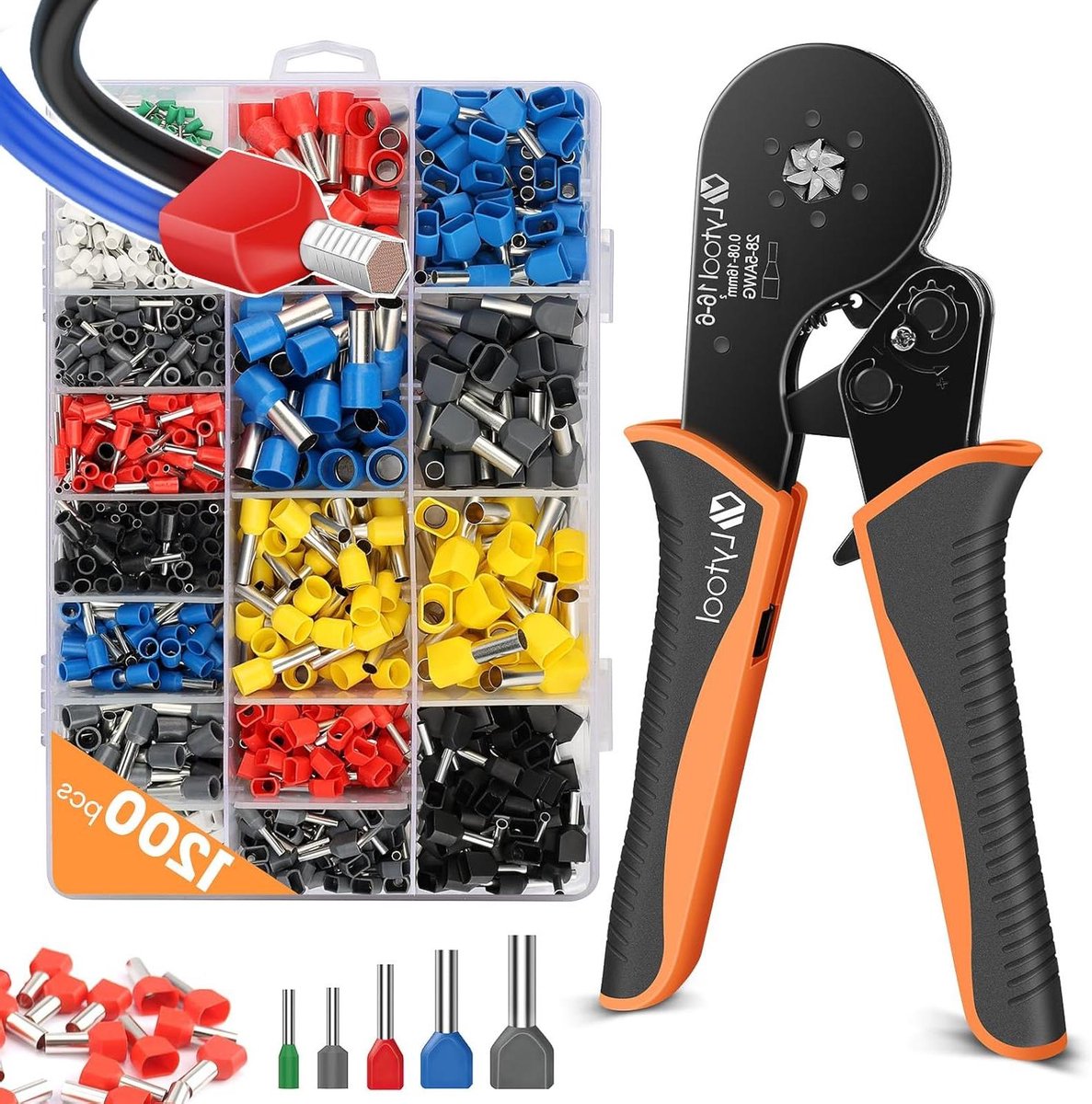 Krimptang Set - Adereindhulstang - Elektrisch Werk - Zelfinstellende Ratel - 0.08-16mm² - Zwart