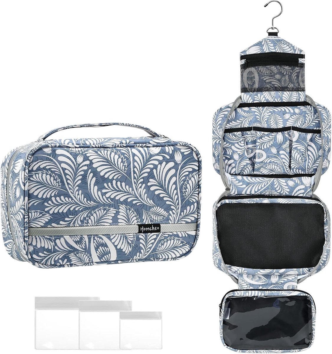 SnelShoppen - Hangende Toilettas Voor Mannen en Vrouwen - Upgrade Grote Capaciteit Waszak Make-Up Tas met 4 Vakken - Opvouwbaar Compact Formaat - Grij