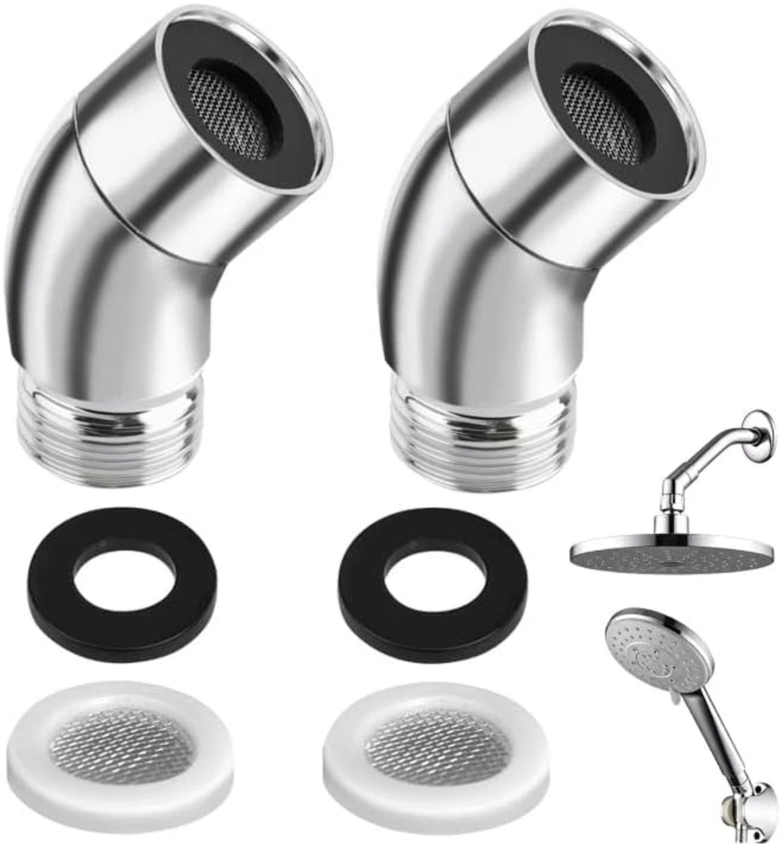 Doucheslangadapter 135° - Massief messing - Hoekstuk voor handdouche - Verlenging met rubberen afdichting - ShopVlot