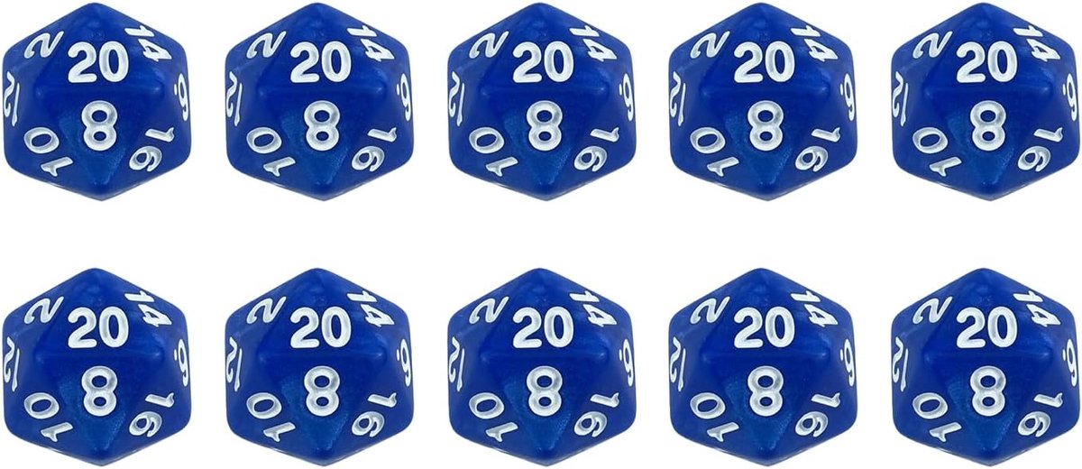 SnelShoppen - 10 stuks D20 Veelvlakkige Dobbelstenen voor DND RPG Tafelspellen - Blauw - Hoogwaardige Spelaccessoires voor Dungeons & Dragons, Pathfin