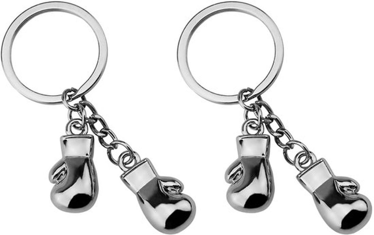 - Boxhandschoenen - Sleutelhanger - Perfect voor boksliefhebbers - Zilver M - Sleutelhanger Boxhandschoenen - Set van 2 - Geschikt voor volwassenen - In...