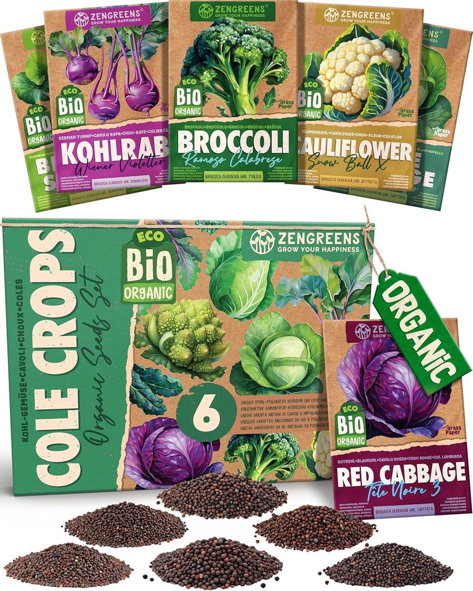 SnelShoppen - Organic Koolzaad Set - 6 Stuks - Biologische Groenten Zaden - Eenvoudige Teelt voor Tuin, Balkon, en Moestuin - Gezonde Verse Oogst