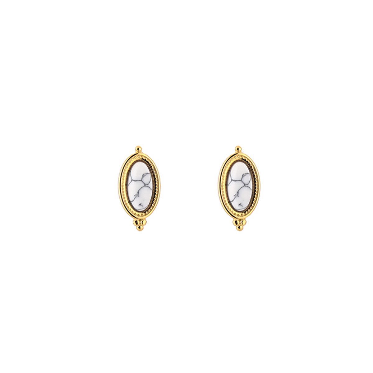 Stainless Steel Boho Oval Natural Stone Studs – Luxe Boho Natuursteen Oorknopjes – RVS - Wit