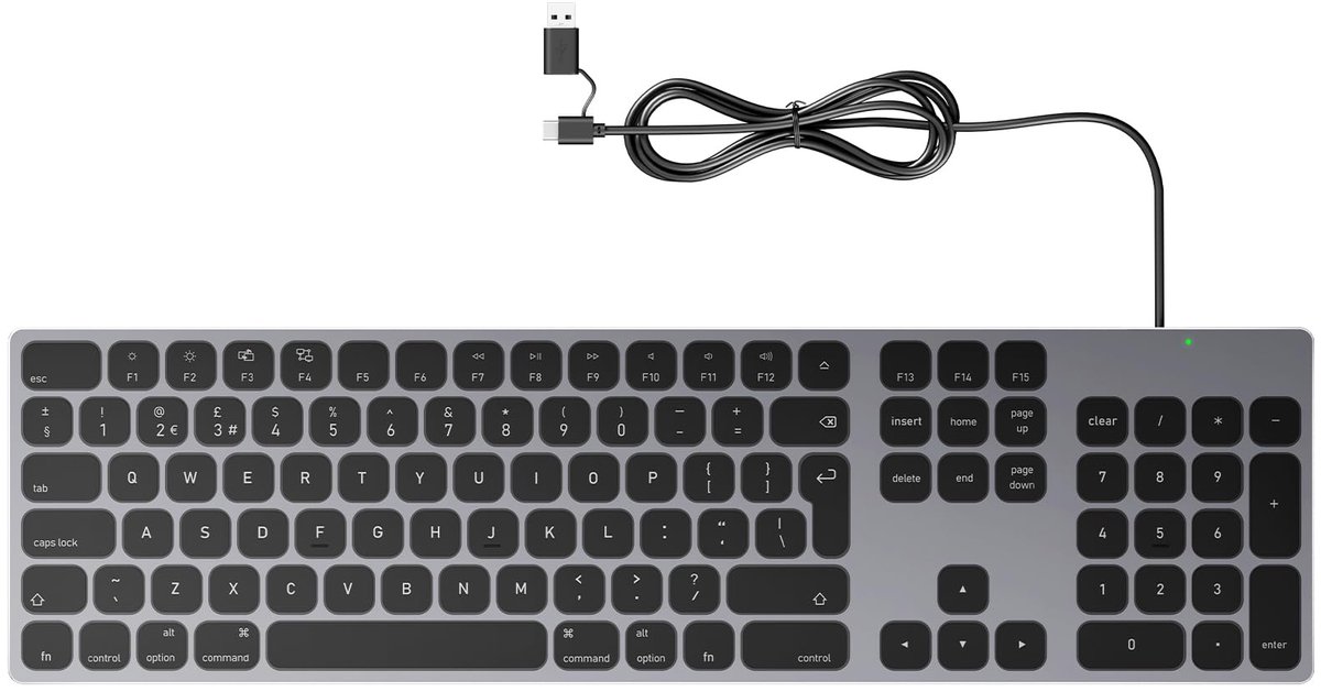 SnelShoppen - USB QWERTY Toetsenbord met Zwart Numeriek Toetsenbord, Bedraad Aluminium Toetsenbord voor Mac OS en PC/Laptop, Plug and Play, Ideaal voo