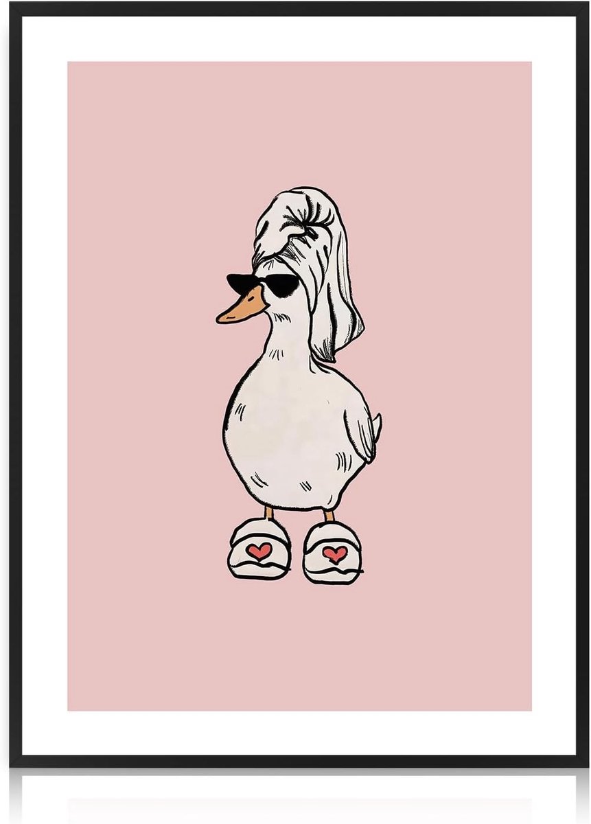 Grappige Eend Wanddecoratie met Zonnebril voor Badkamer of Toilet - Minimalistisch Dier Kunst Poster